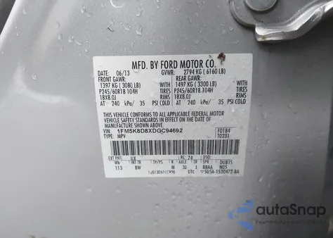 2013 Ford Explorer Xlt from USA, damaged, VIN 1FM5K8D8XDGC94692